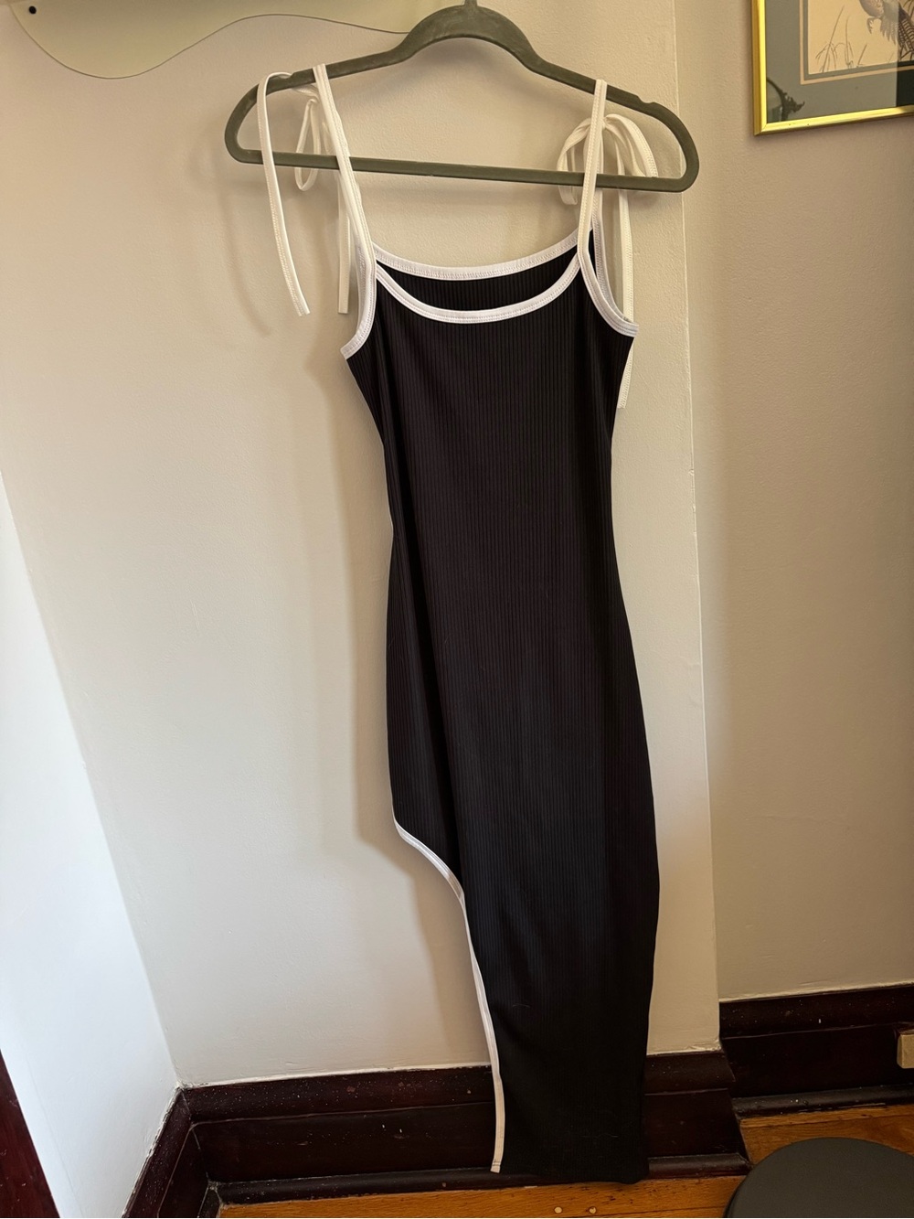 Fashion Nova Black Slip Dress with White Trim and Cutout - Picture 3 of 5